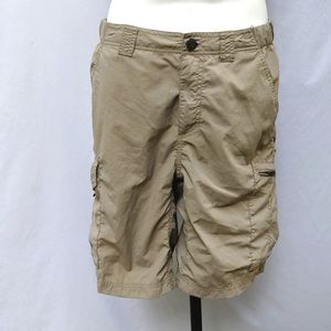 Columbia Omni shade sun protection shorts, tan, multiple pockets, sz 30